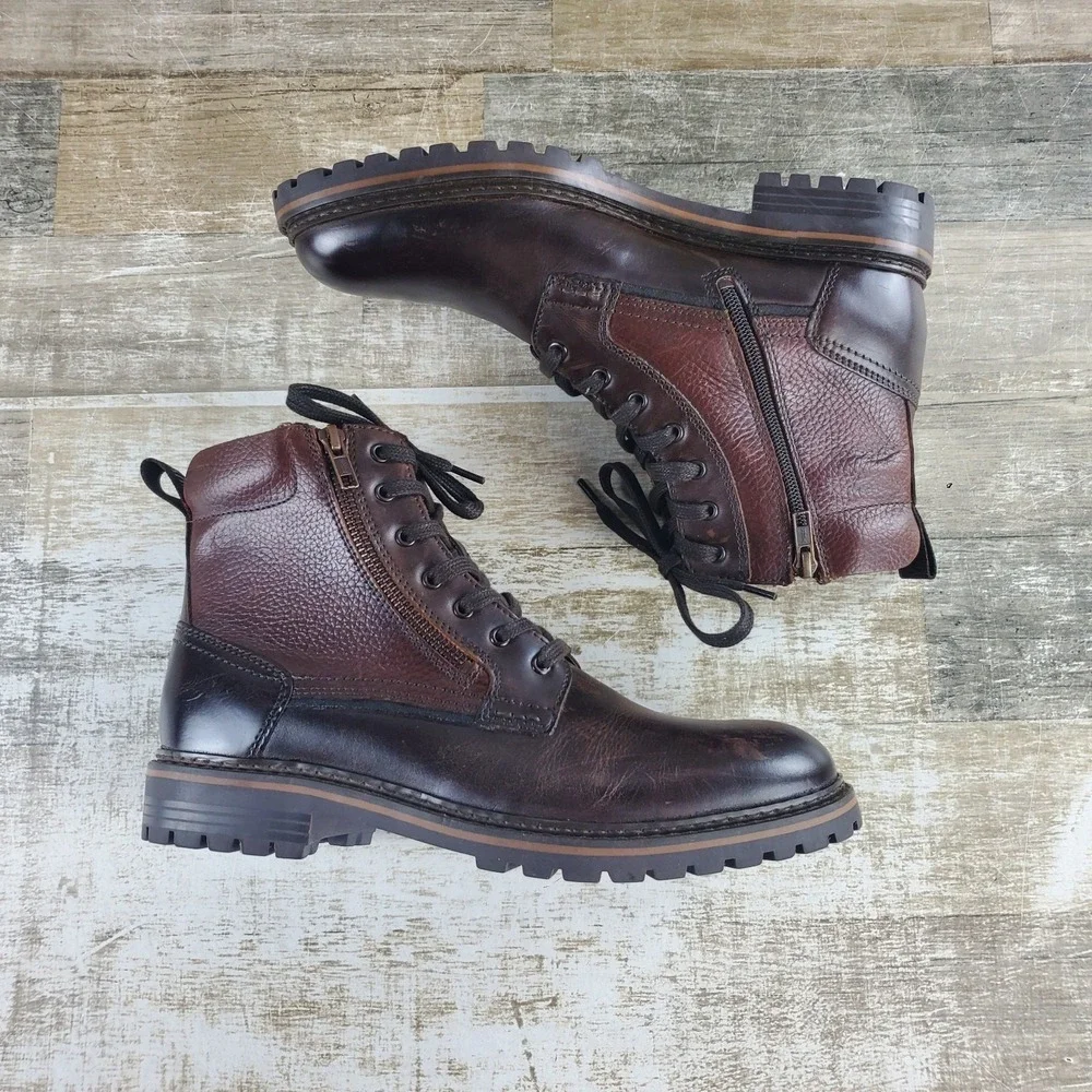 Steve Madden Saal Mens Ankle Boots Sz 9.5 D Brown Lace Up Side Zip